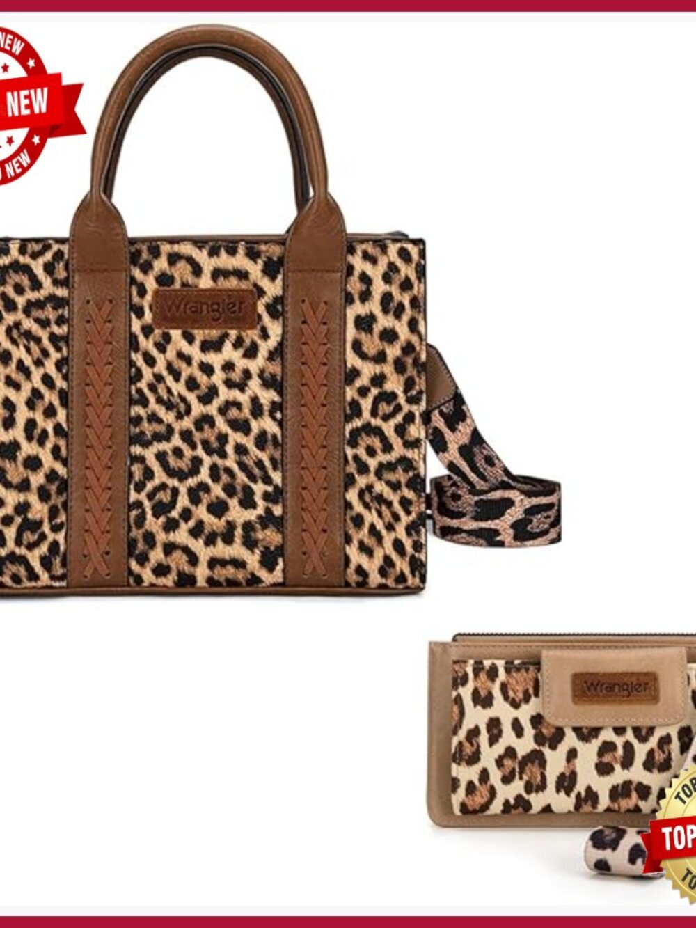 Leopard Print Tote Bag with Wristlet Wallet, 3 Compartments, Durable Zipper